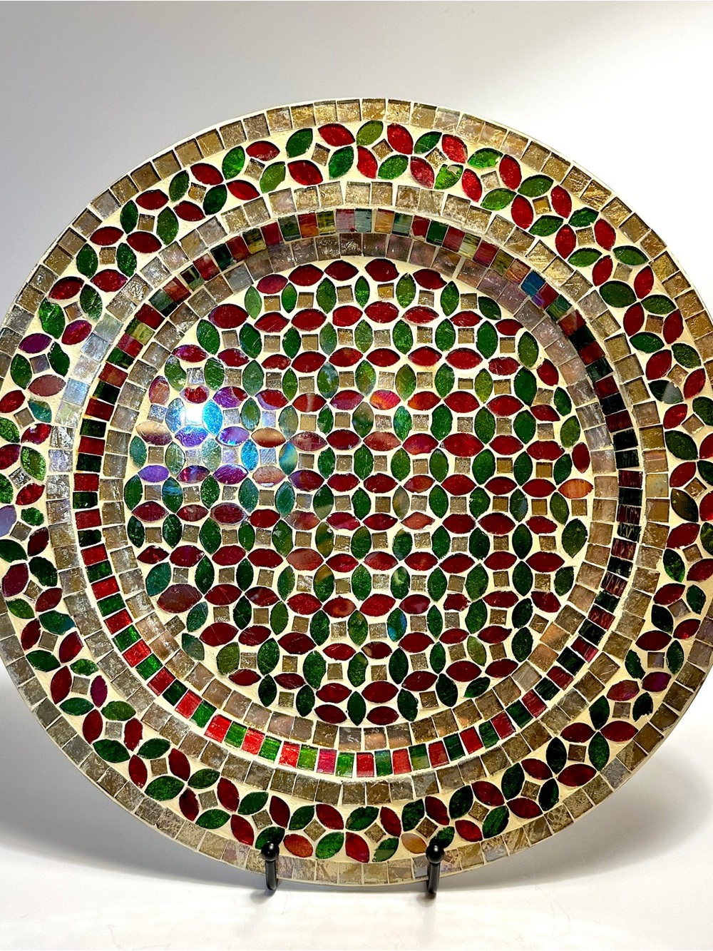 Vintage Decorative Pier 1 Mosaic Charger Platter • Red, Green & Gold